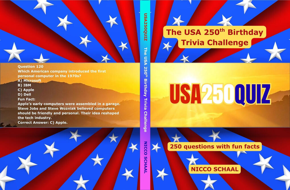 USA250QUIZ Front & Back Covers — Paperback and Hardcover Edition of USA 250 Quiz by Nicco Schaal